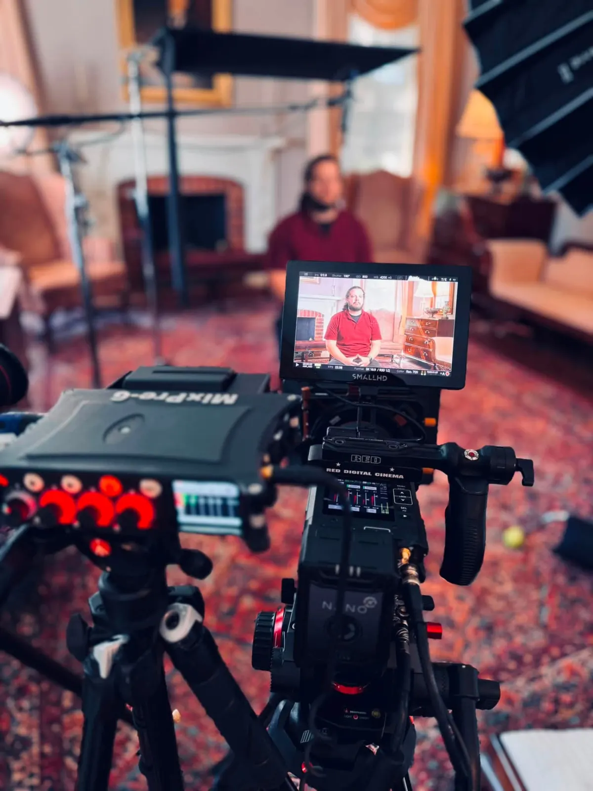 Interview set in an elegant living room